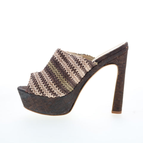 Via Studio Arnila VIA 24 Womens Brown Canvas Slip On Mules Heels Shoes