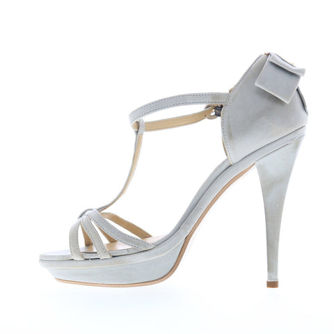 Via Studio Nappa VIA 39 Womens Gray Leather Hook & Loop Pumps Heels Shoes