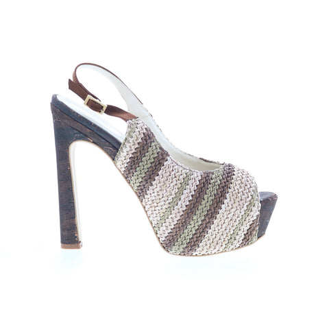 Via Studio Arnila VIA 54 Womens Brown Canvas Hook & Loop Pumps Heels Shoes