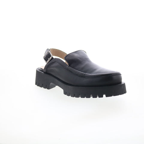 Miz Mooz Violet Womens Black Leather Hook & Loop Platform Sandals Shoes