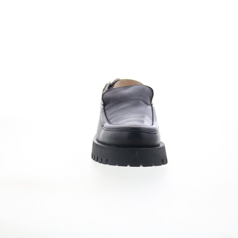 Miz Mooz Violet Womens Black Leather Hook & Loop Platform Sandals Shoes