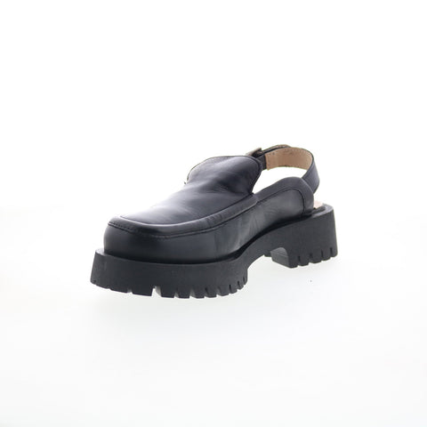 Miz Mooz Violet Womens Black Leather Hook & Loop Platform Sandals Shoes