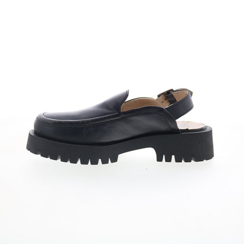 Miz Mooz Violet Womens Black Leather Hook & Loop Platform Sandals Shoes