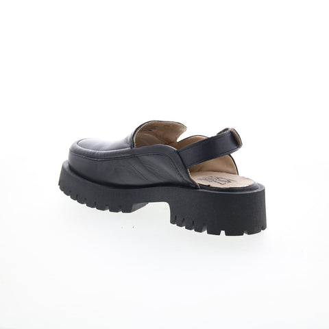 Miz Mooz Violet Womens Black Leather Hook & Loop Platform Sandals Shoes