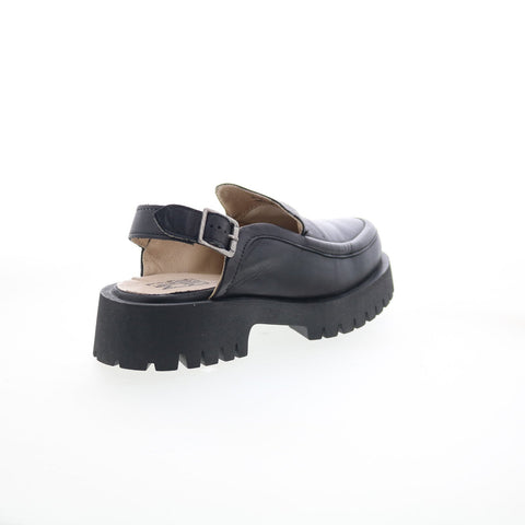 Miz Mooz Violet Womens Black Leather Hook & Loop Platform Sandals Shoes