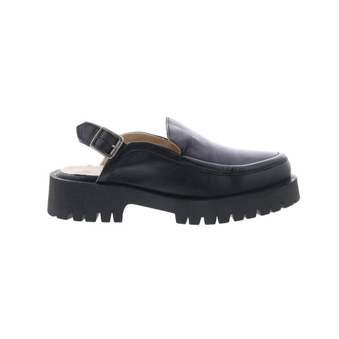 Miz Mooz Violet Womens Black Leather Hook & Loop Platform Sandals Shoes