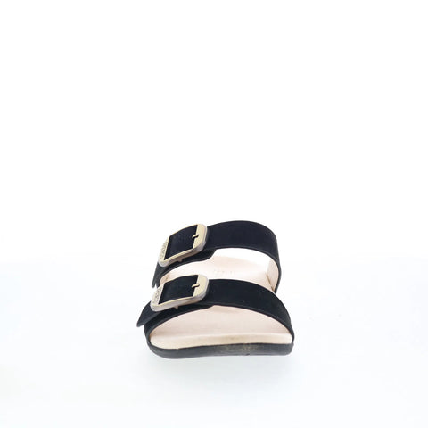 Spenco Vista SP1065BLK Womens Black Leather Slip On Slides Sandals Shoes