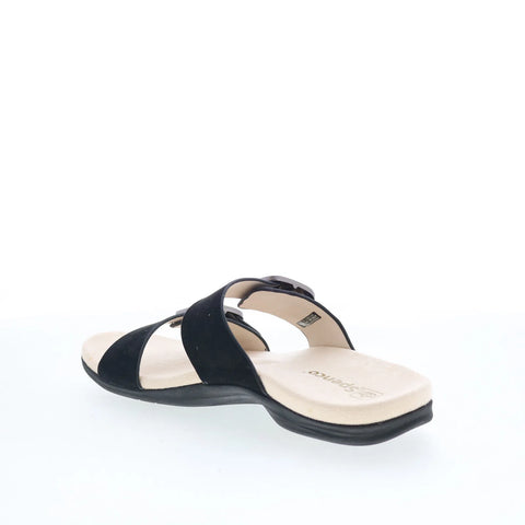 Spenco Vista SP1065BLK Womens Black Leather Slip On Slides Sandals Shoes