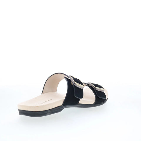 Spenco Vista SP1065BLK Womens Black Leather Slip On Slides Sandals Shoes