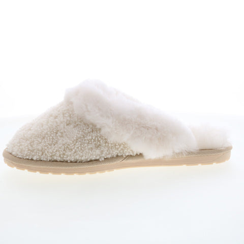 Emu Australia Jolie Teddy W12565 Womens Beige Leather Mules Slippers Shoes