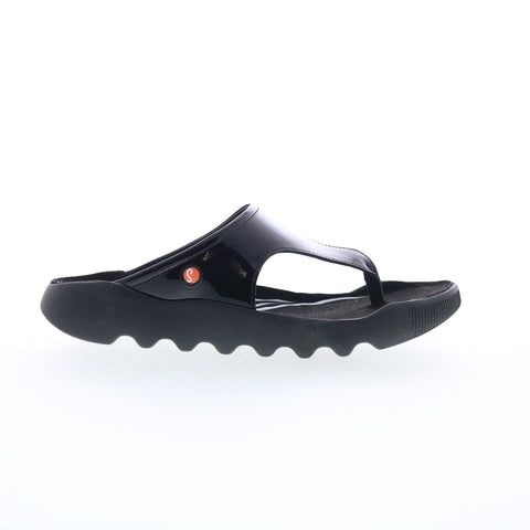Softinos Wahl WAHL746SOF-007 Womens Black Leather Flip-Flops Sandals Shoes