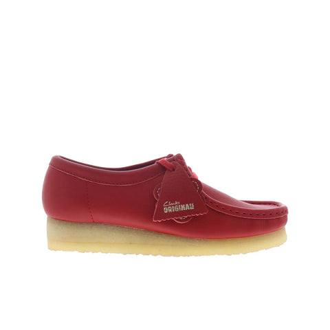Clarks Wallabee 26180683 Womens Red Leather Lace Up Oxford Flats Shoes