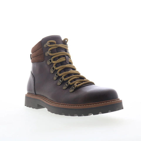 Steve Madden Wallen Mens Brown Leather Lace Up Casual Dress Boots