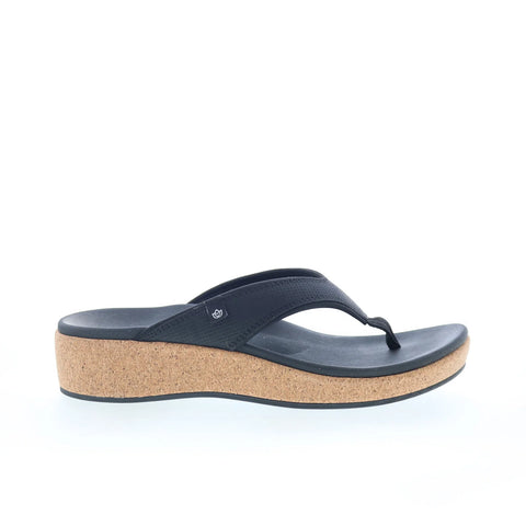 Spenco Willow Wedge SP1227BLK Womens Black Wide Flip-Flops Sandals Shoes