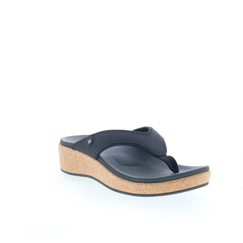 Spenco Willow Wedge SP1227BLK Womens Black Wide Flip-Flops Sandals Shoes