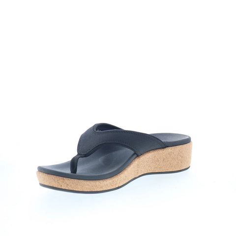 Spenco Willow Wedge SP1227BLK Womens Black Wide Flip-Flops Sandals Shoes