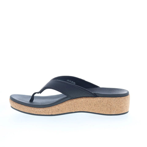 Spenco Willow Wedge SP1227BLK Womens Black Wide Flip-Flops Sandals Shoes