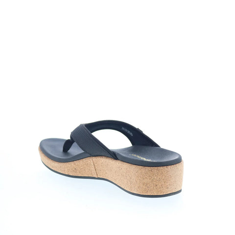 Spenco Willow Wedge SP1227BLK Womens Black Wide Flip-Flops Sandals Shoes