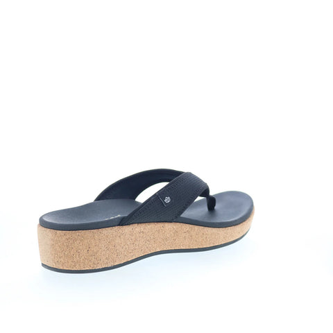 Spenco Willow Wedge SP1227BLK Womens Black Wide Flip-Flops Sandals Shoes