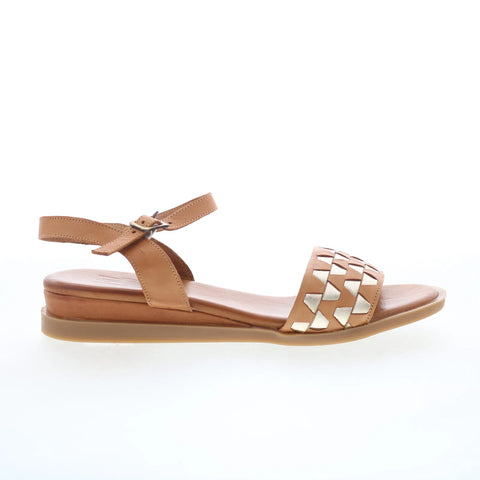 Miz Mooz Willow Womens Brown Leather Hook & Loop Strap Sandals Shoes