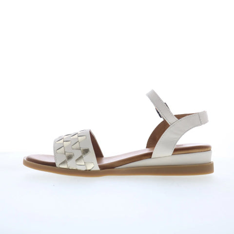 Miz Mooz Willow Womens White Leather Hook & Loop Strap Sandals Shoes