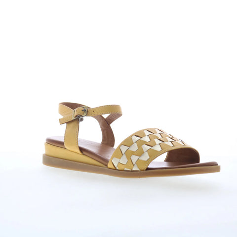 Miz Mooz Willow Womens Yellow Leather Hook & Loop Strap Sandals Shoes