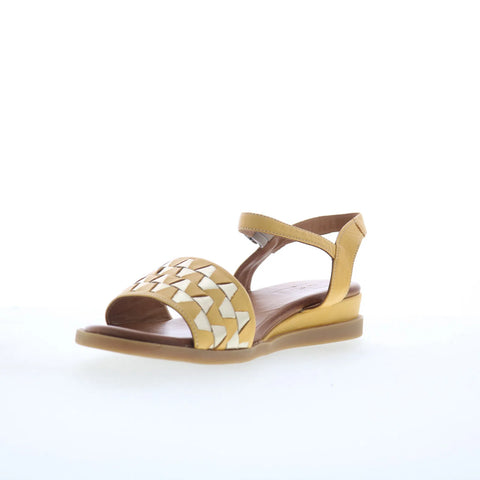 Miz Mooz Willow Womens Yellow Leather Hook & Loop Strap Sandals Shoes