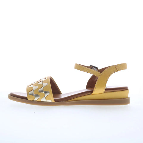 Miz Mooz Willow Womens Yellow Leather Hook & Loop Strap Sandals Shoes
