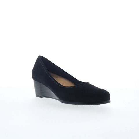 Trotters Winnie T1965-003 Womens Black Nubuck Slip On Wedges Heels Shoes
