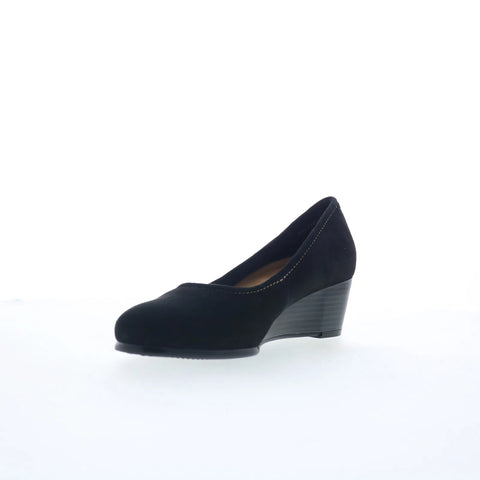 Trotters Winnie T1965-003 Womens Black Nubuck Slip On Wedges Heels Shoes