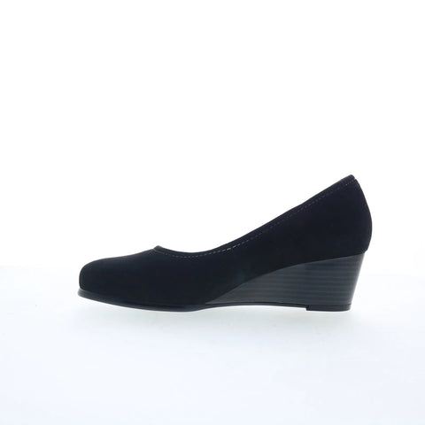 Trotters Winnie T1965-003 Womens Black Nubuck Slip On Wedges Heels Shoes