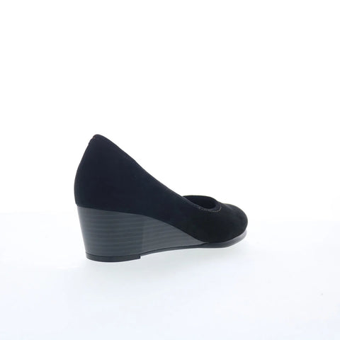 Trotters Winnie T1965-003 Womens Black Nubuck Slip On Wedges Heels Shoes