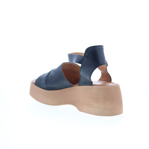 Miz Mooz Wonder Womens Black Leather Hook & Loop Wedges Sandals Shoes