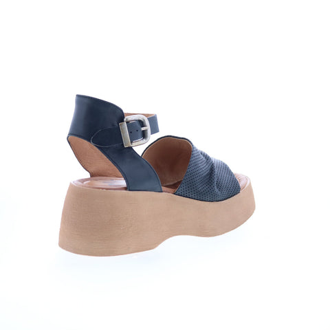 Miz Mooz Wonder Womens Black Leather Hook & Loop Wedges Sandals Shoes