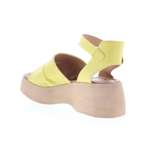 Miz Mooz Wonder Womens Yellow Leather Hook & Loop Wedges Sandals Shoes