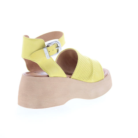 Miz Mooz Wonder Womens Yellow Leather Hook & Loop Wedges Sandals Shoes