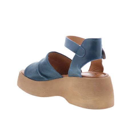 Miz Mooz Wonder Womens Blue Leather Hook & Loop Wedges Sandals Shoes