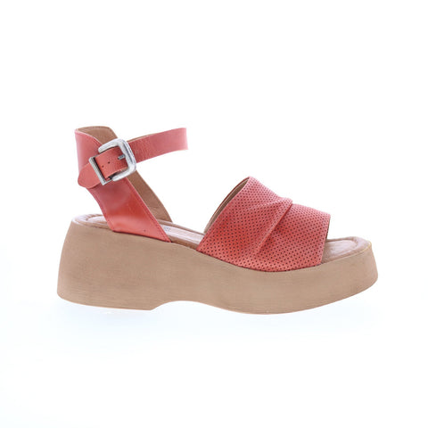 Miz Mooz Wonder Womens Red Leather Hook & Loop Wedges Sandals Shoes
