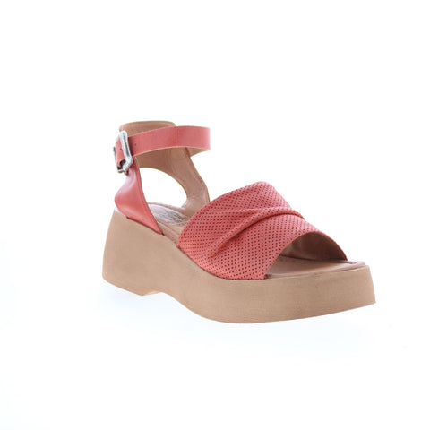 Miz Mooz Wonder Womens Red Leather Hook & Loop Wedges Sandals Shoes