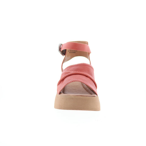 Miz Mooz Wonder Womens Red Leather Hook & Loop Wedges Sandals Shoes