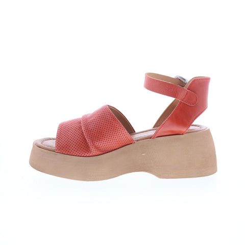 Miz Mooz Wonder Womens Red Leather Hook & Loop Wedges Sandals Shoes