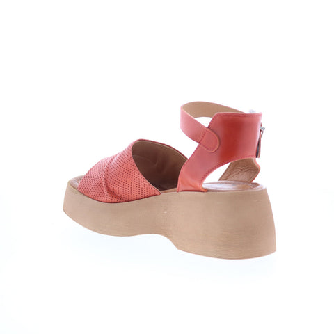 Miz Mooz Wonder Womens Red Leather Hook & Loop Wedges Sandals Shoes