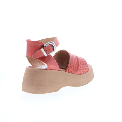 Miz Mooz Wonder Womens Red Leather Hook & Loop Wedges Sandals Shoes