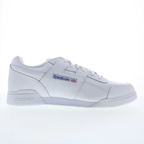 Reebok Workout Plus Mens White Leather Lace Up Lifestyle Sneakers Shoes
