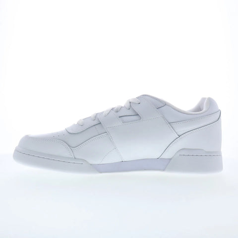 Reebok Workout Plus Mens White Leather Lace Up Lifestyle Sneakers Shoes