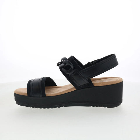 Clarks Wrenly Eve 26182085 Womens Black Wide Leather Wedges Sandals Shoes