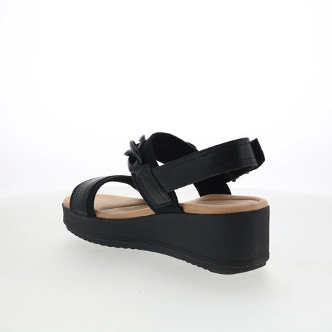 Clarks Wrenly Eve 26182085 Womens Black Wide Leather Wedges Sandals Shoes