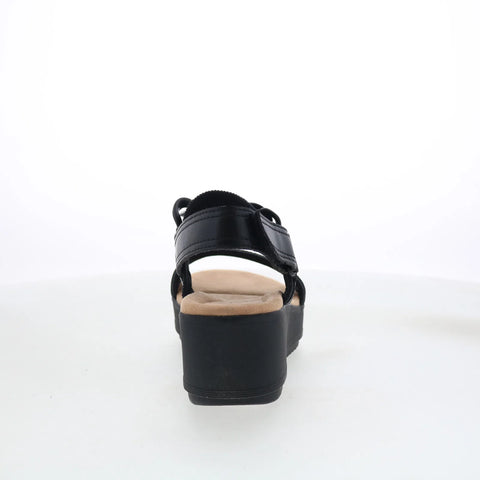 Clarks Wrenly Eve 26182085 Womens Black Wide Leather Wedges Sandals Shoes