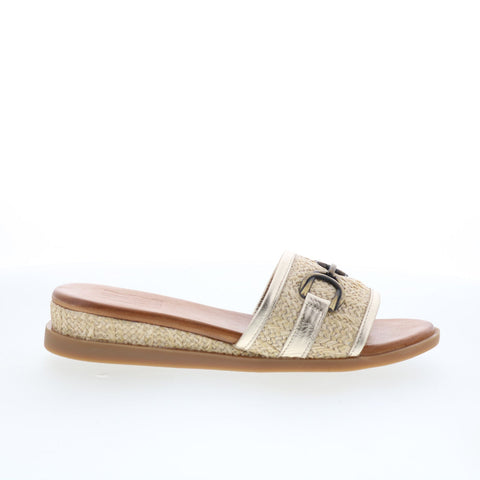 Miz Mooz Wrenn Womens Gold Synthetic Slip On Mule Flats Shoes