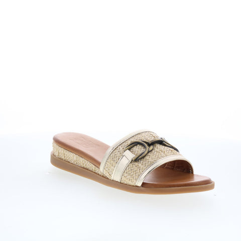 Miz Mooz Wrenn Womens Gold Synthetic Slip On Mule Flats Shoes